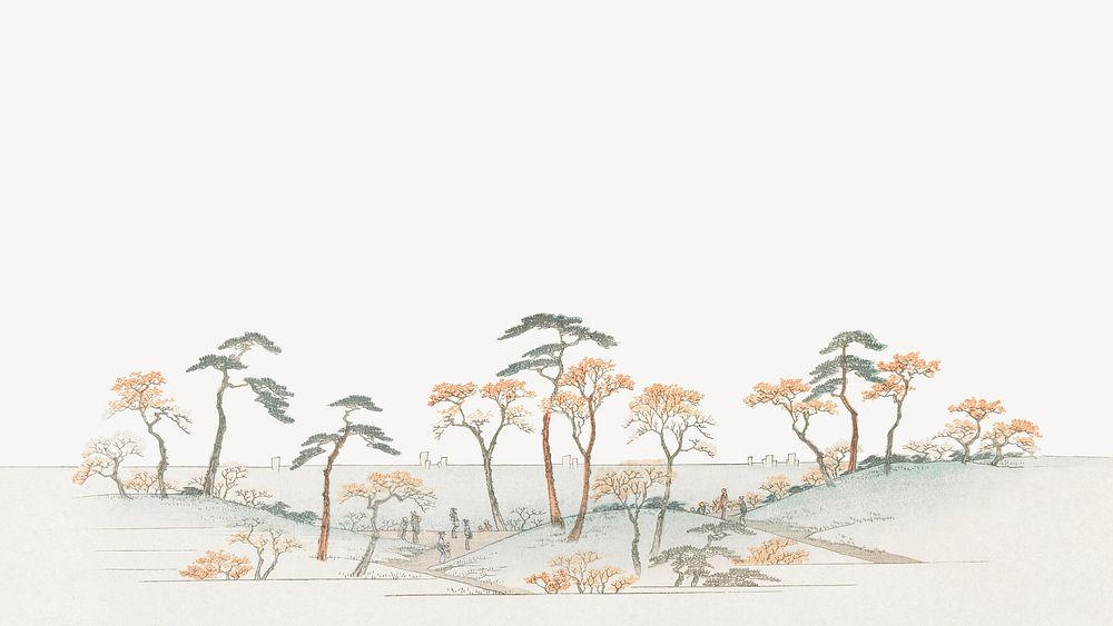Japanese trees border, vintage nature illustration by Utagawa Hiroshige. Remixed by rawpixel.