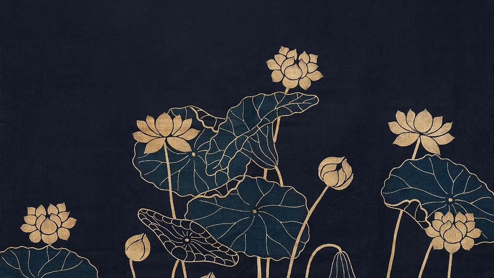 Japanese lotus flower HD wallpaper, vintage fabric textile design. Remixed by rawpixel.