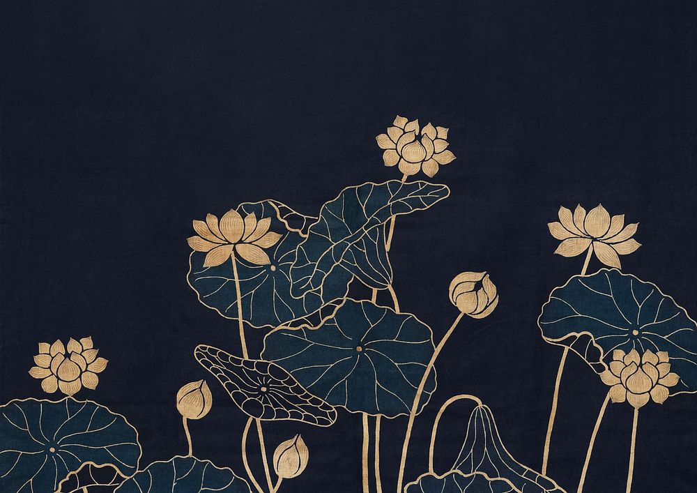 Japanese lotus flower background, vintage fabric textile design. Remixed by rawpixel.