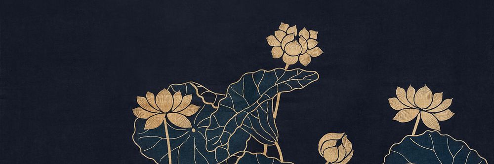 Japanese lotus flower background, vintage fabric textile design. Remixed by rawpixel.