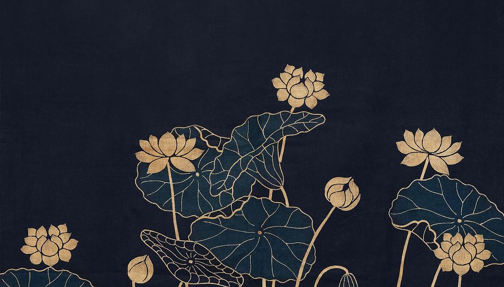 Japanese lotus flower background, vintage fabric textile design. Remixed by rawpixel.