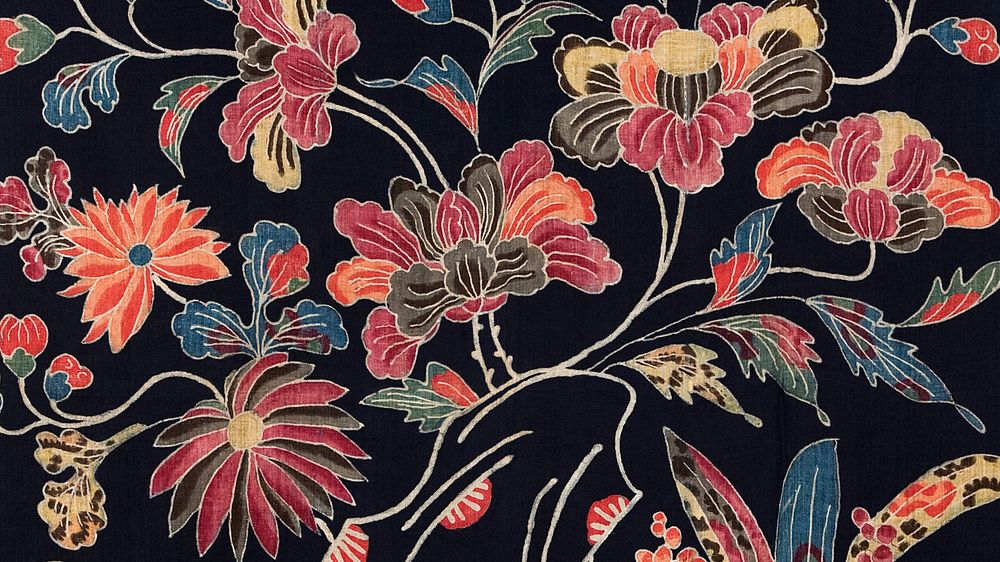 Japanese flower HD wallpaper, vintage fabric textile design. Remixed by rawpixel.