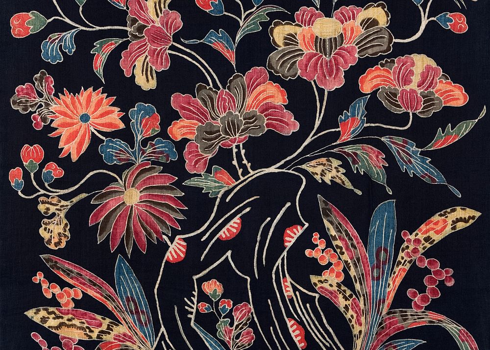 Japanese flower background, vintage fabric textile design. Remixed by rawpixel.