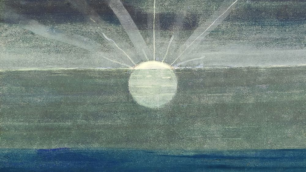 Vintage sunrise HD wallpaper, sky illustration by Mikalojus Konstantinas Čiurlionis. Remixed by rawpixel.