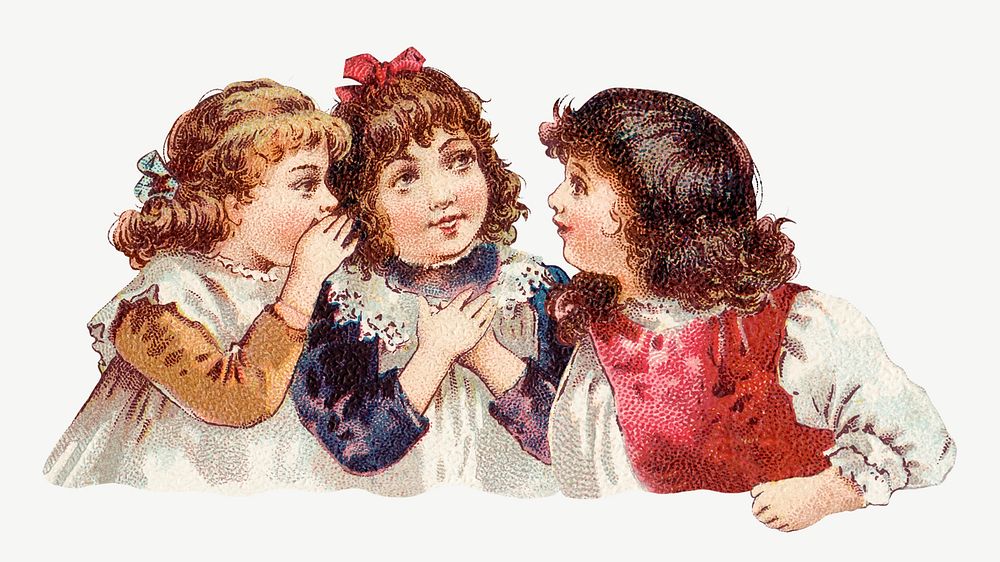 Little girls gossiping, vintage illustration psd. Remixed by rawpixel.