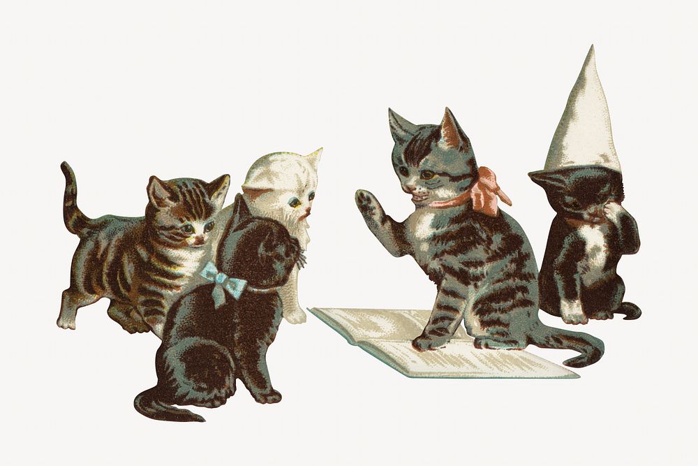 Little kittens, vintage pet animal illustration. Remixed by rawpixel.