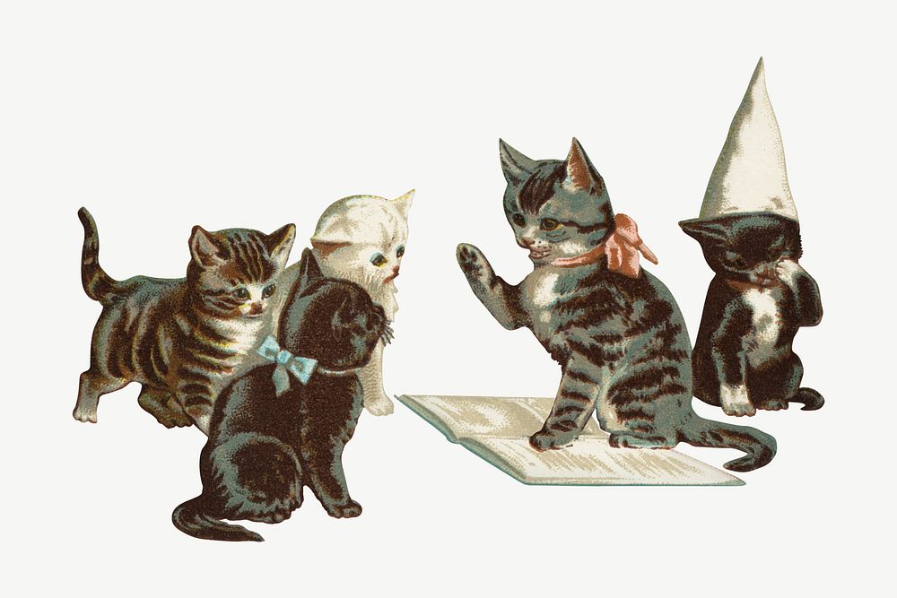 Little kittens, vintage pet animal illustration psd. Remixed by rawpixel.