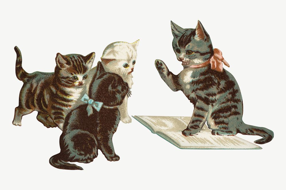 Little kittens, vintage pet animal illustration psd. Remixed by rawpixel.