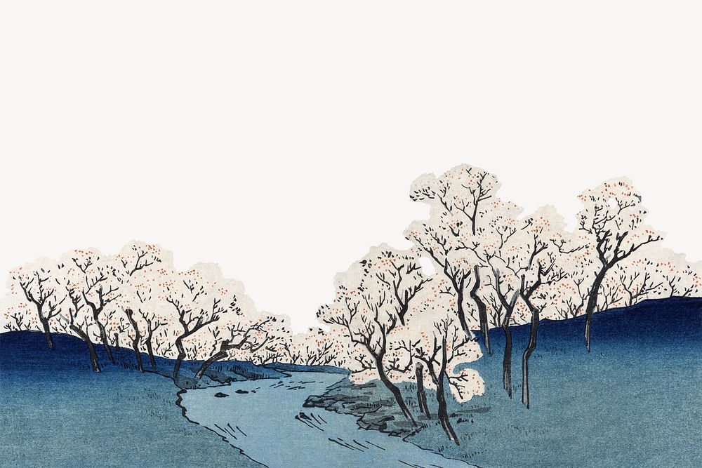 Japanese landscape border, vintage illustration by Hiroshige Andō. Remixed by rawpixel.