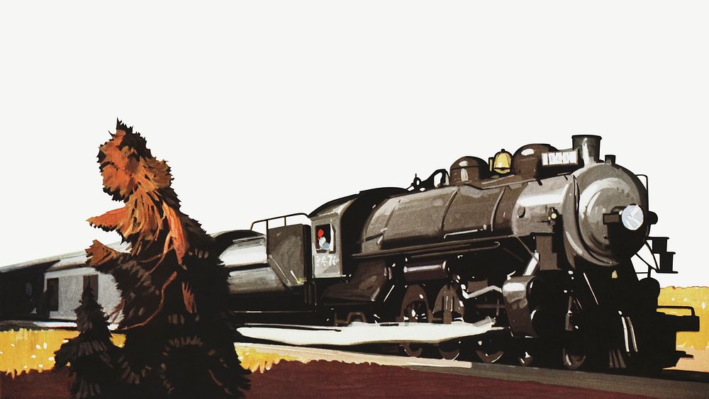 Vintage train border psd, transport illustration by Maurice Logan. Remixed by rawpixel.