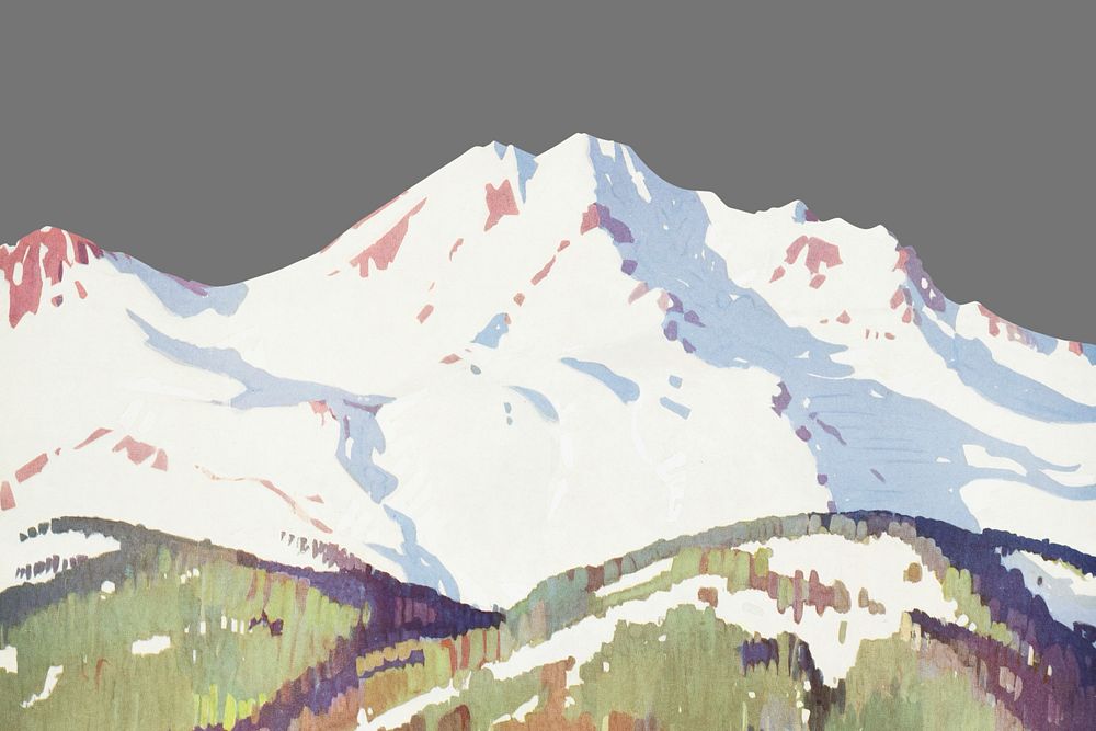 Snow mountain border psd, vintage illustration  by Maurice Logan. Remixed by rawpixel.