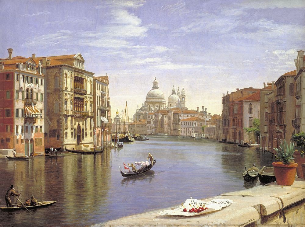 View of the Grand Canal, Venice.In the Background S. Maria della Salute 91854), vintage painting by P. C. Skovgaard.…