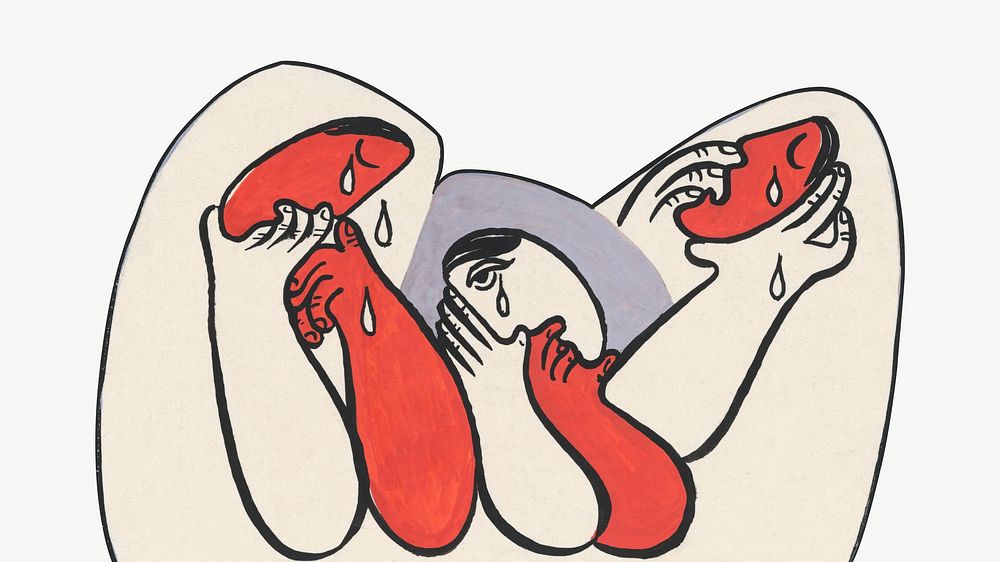 Crying women, vintage abstract illustration by Mikulas Galanda psd. Remixed by rawpixel.