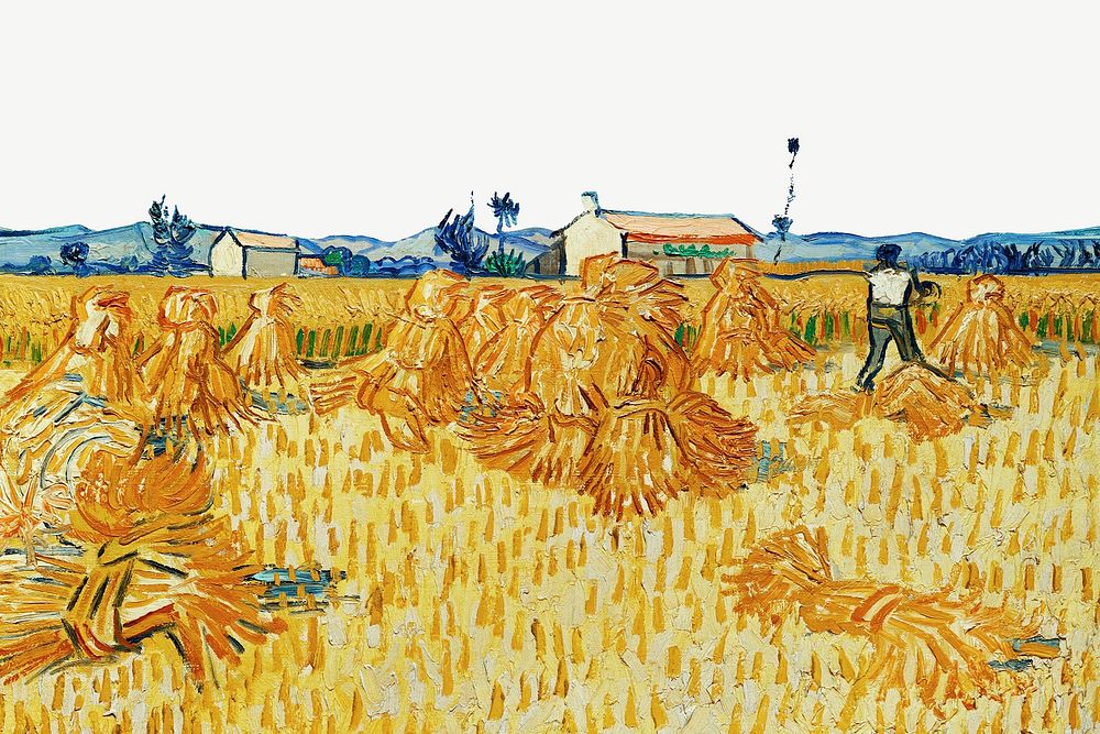 Van Gogh's farm border psd, Harvest in Provence painting. Remixed by rawpixel.