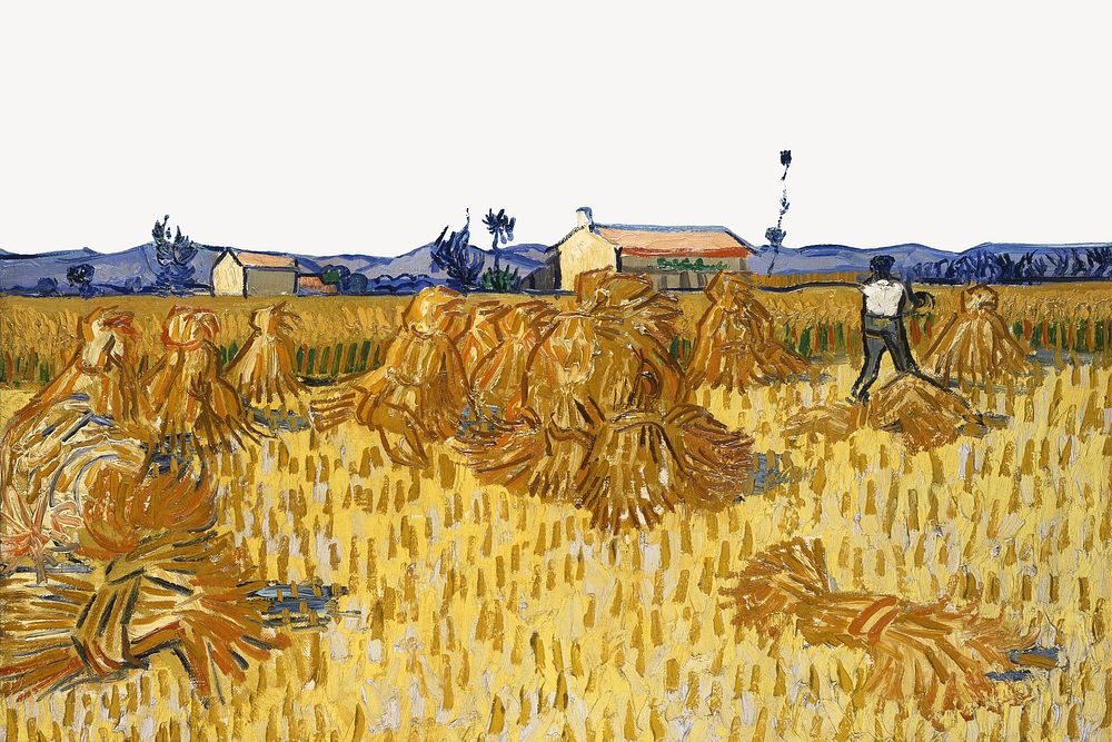 Van Gogh's farm border, Harvest in Provence painting. Remixed by rawpixel.