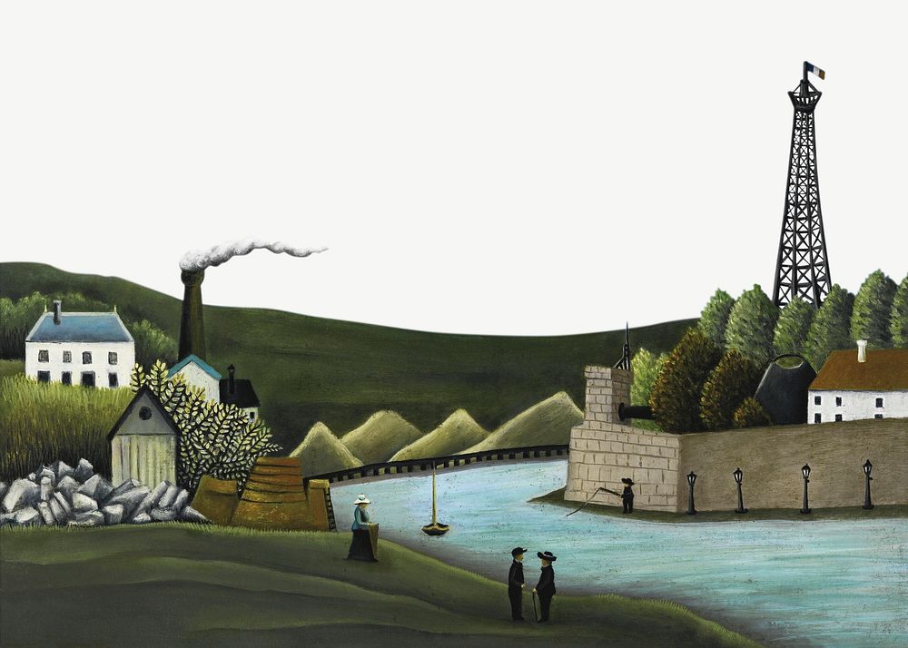 Henri Rousseau's landscape border psd, La Seine &agrave; Suresnesl illustration. Remixed by rawpixel.