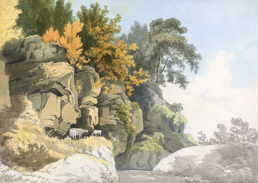 Wooded Rocks by a Stream (Derbyshire?) (1764&ndash;1807), vintage illustration by William Day. Original public domain image…