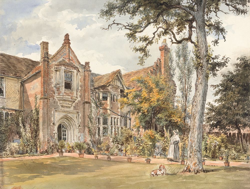 The Lecture House, Watford (1820) vintage manor illustration by William Henry Hunt. Original public domain image from Yale…