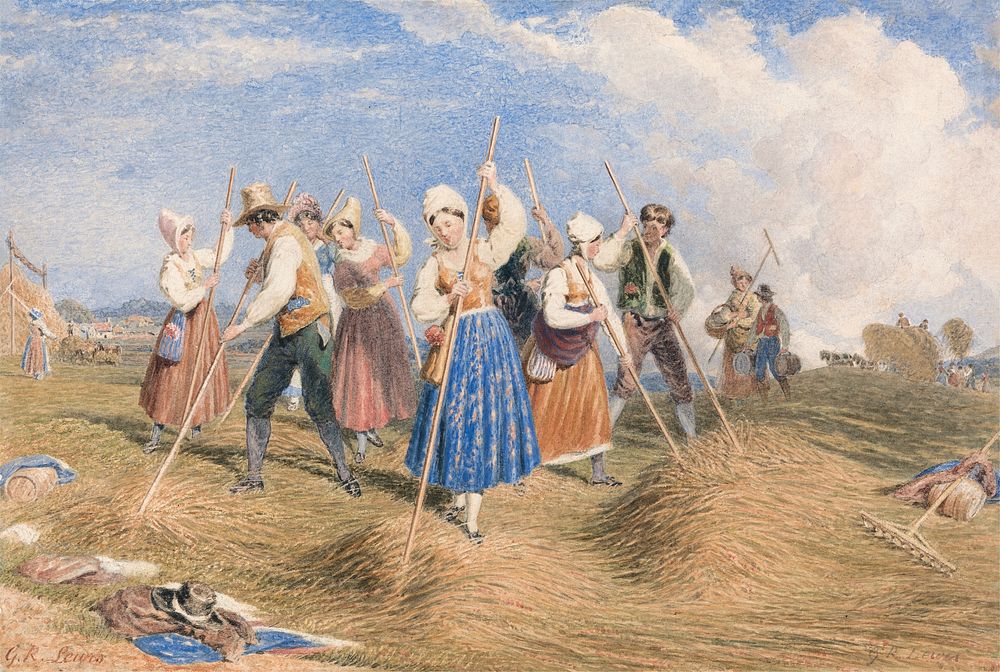 Haymakers in a Field (1782-1871), vintage illustration by George Robert Lewis. Original public domain image from Yale Center…
