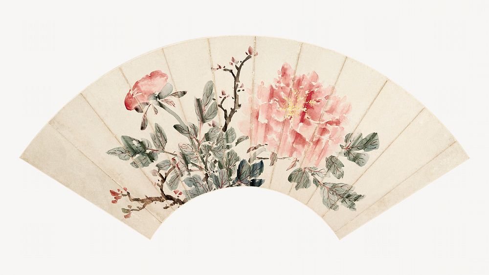 Peony hand fan vintage illustration. Remixed by rawpixel. 