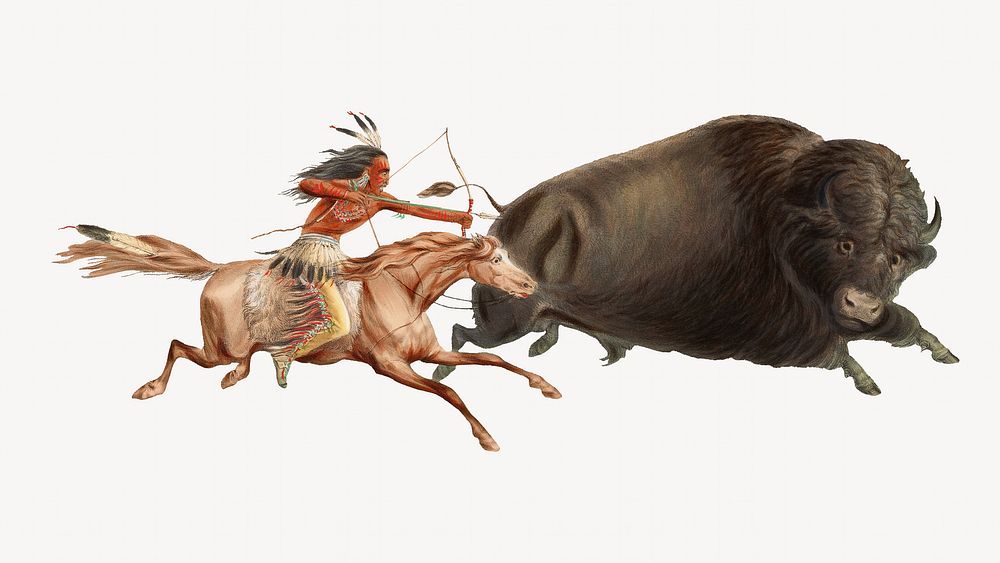 Vintage buffalo hunting chromolithograph illustration. Remixed by rawpixel.