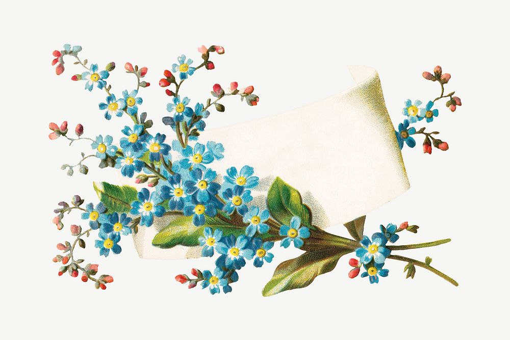 Vintage forget me not flower bouquet with note paper illustration psd. Remixed by rawpixel.