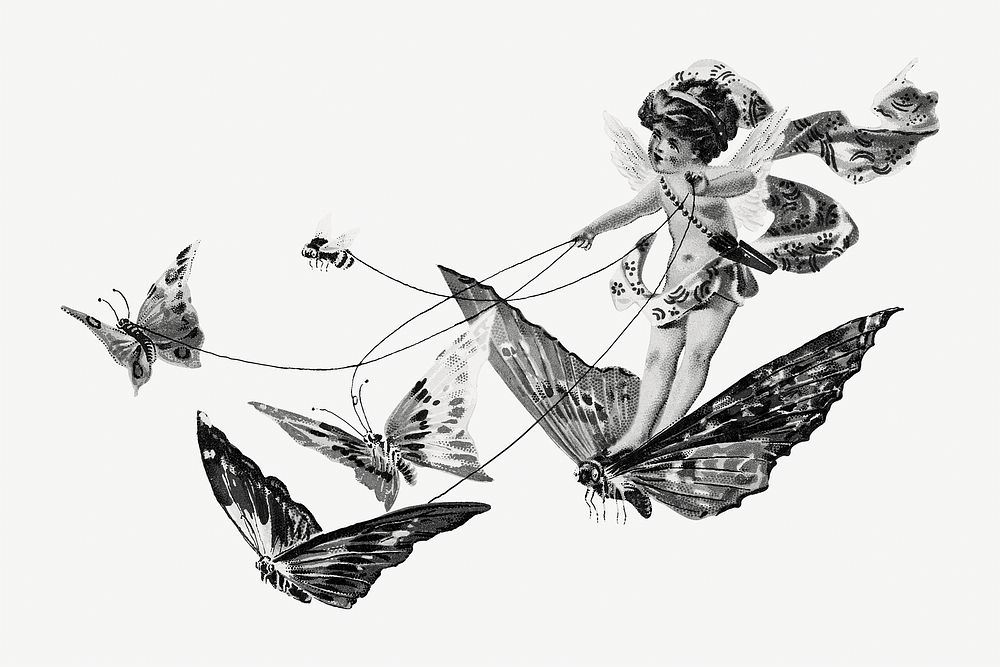 Vintage cherub & butterflies chromolithograph illustration. Remixed by rawpixel.
