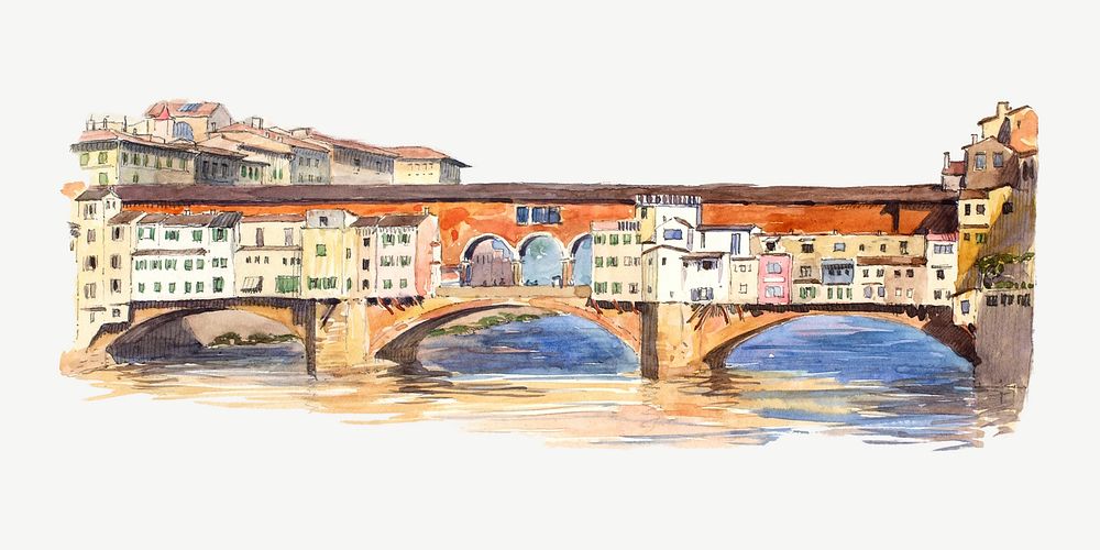 Ponte Vecchio, Florence illustration psd. Remixed by rawpixel.