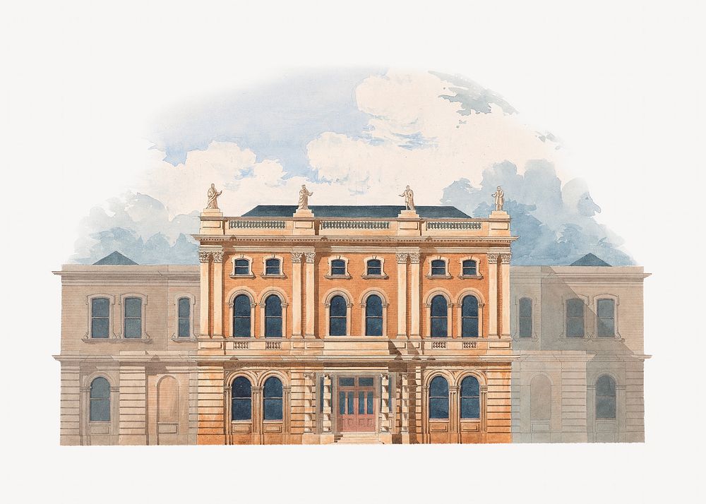 Vintage architecture watercolor art illustration. Remixed by rawpixel.