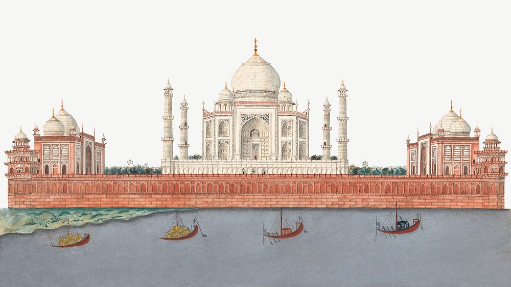 The Taj Mahal architecture watercolor art illustration psd. Remixed by rawpixel.