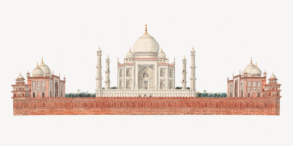 The Taj Mahal architecture watercolor art illustration. Remixed by rawpixel.