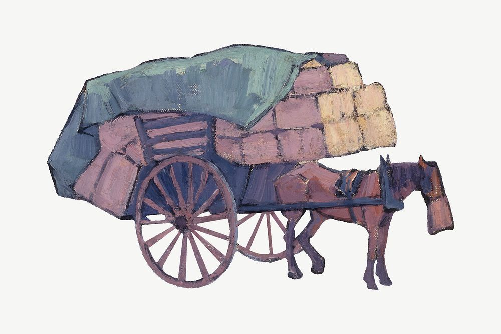 Vintage hay cart illustration psd. Remixed by rawpixel.