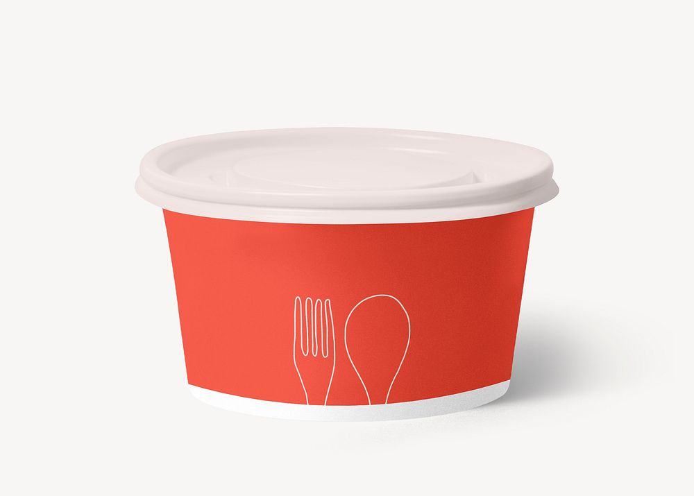 Red paper bowl, to go food product packaging