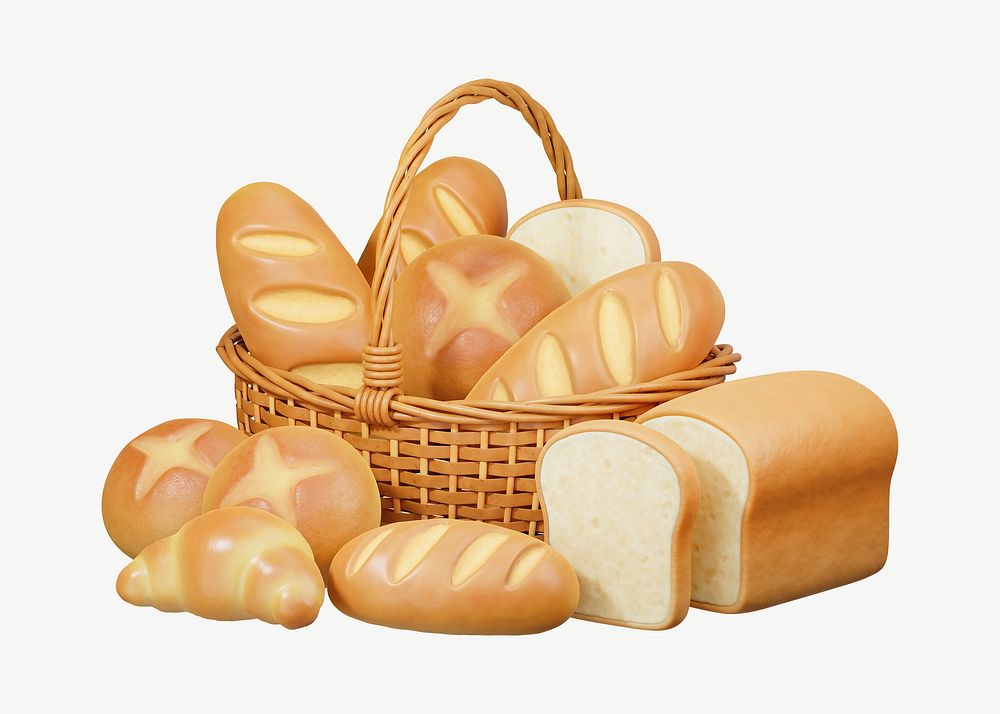 3D bread basket, collage element psd