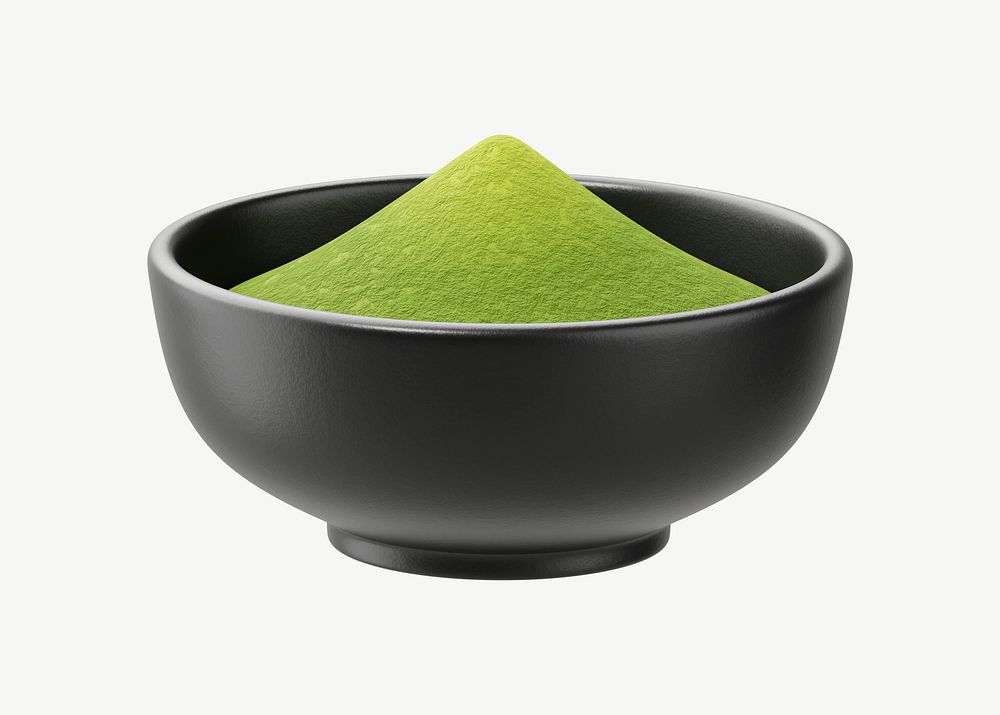 3D green tea powder, collage element psd