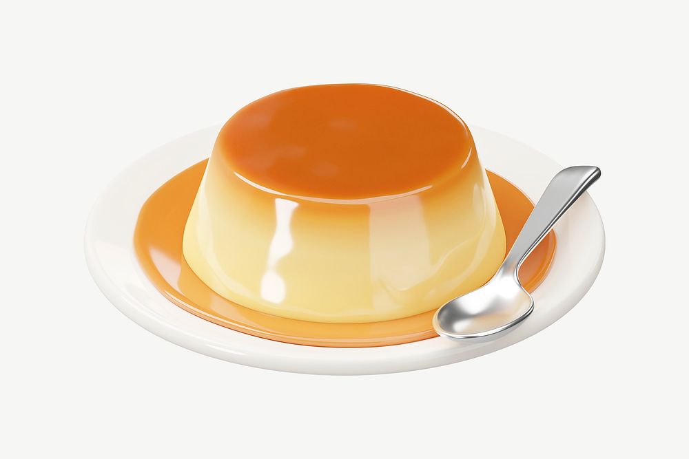 3D caramel pudding, collage element psd