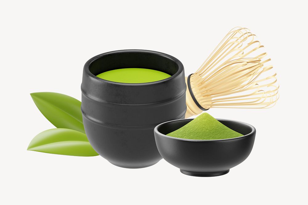 3D matcha tea set, element illustration