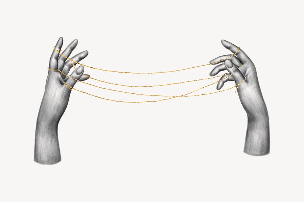 Hands and thread illustration on white background