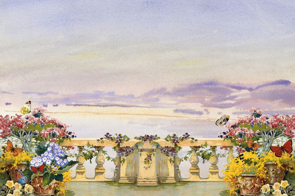 Watercolor floral balcony background. Remixed by rawpixel.