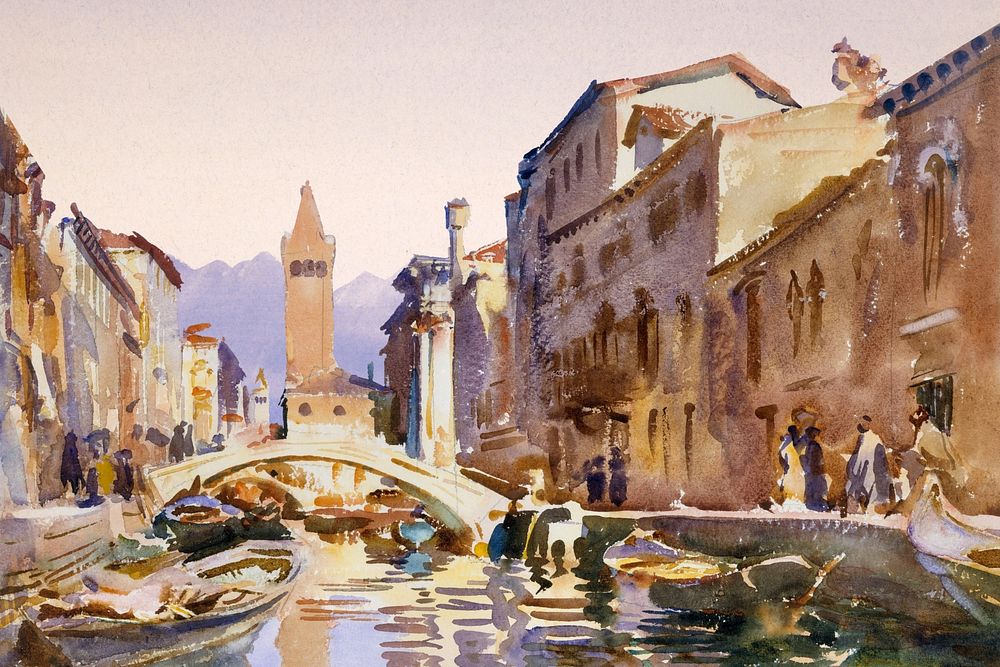 Watercolor aesthetic Venice, Italy background. Remixed by rawpixel.