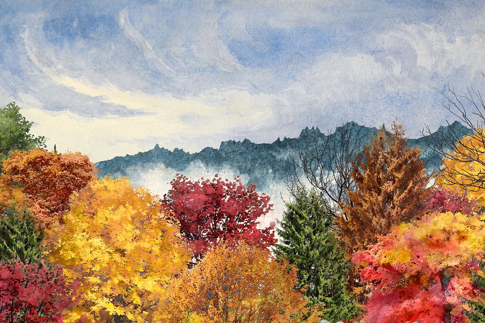 Watercolor Autumn forest background. Remixed by rawpixel.