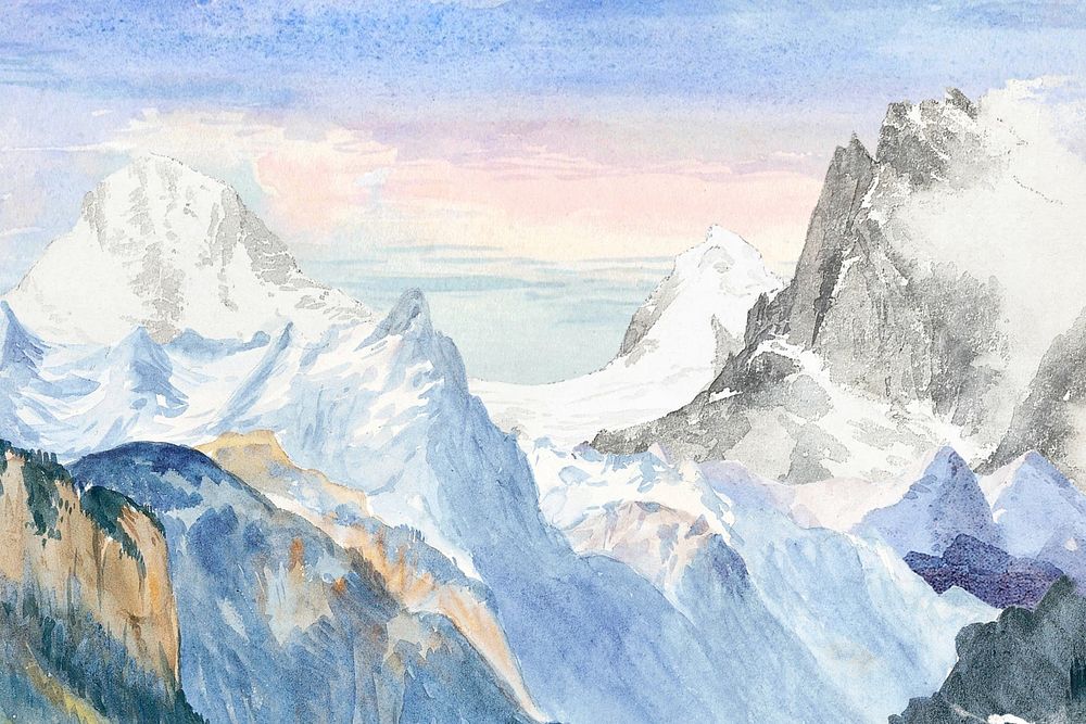 Watercolor mountain range background. Remixed by rawpixel.