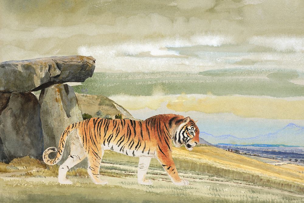 Watercolor tiger background. Remixed by rawpixel.