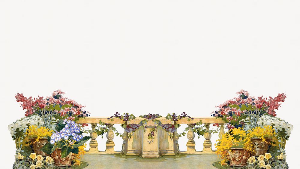 Watercolor floral balcony desktop wallpaper. Remixed by rawpixel.