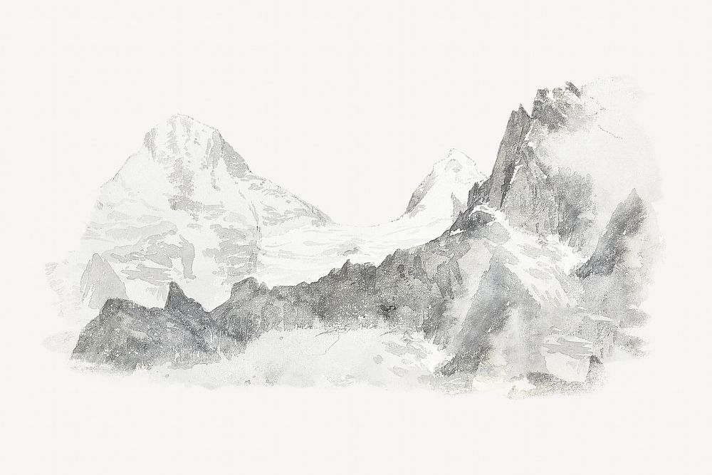 Watercolor snowy mountain collage element. Remixed by rawpixel.