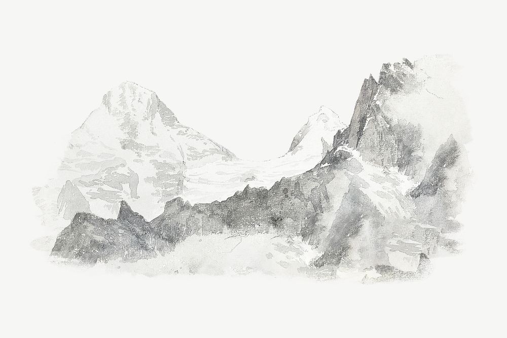 Watercolor snowy mountain collage element psd. Remixed by rawpixel.