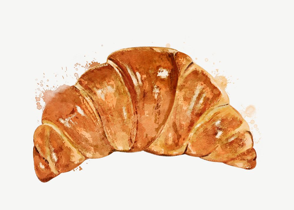 Watercolor croissant collage element psd