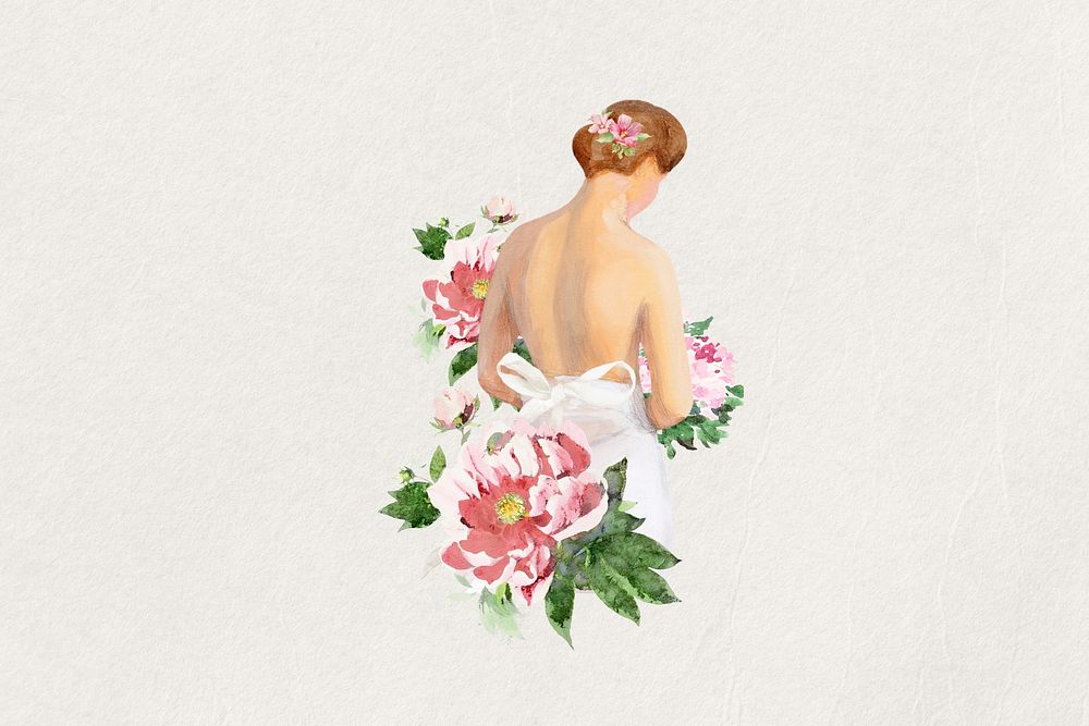 Watercolor bride collage element. Remixed by rawpixel.