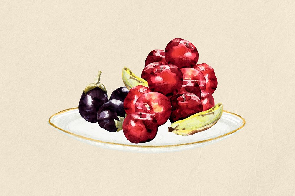 Watercolor fruits  collage element. Remixed by rawpixel.