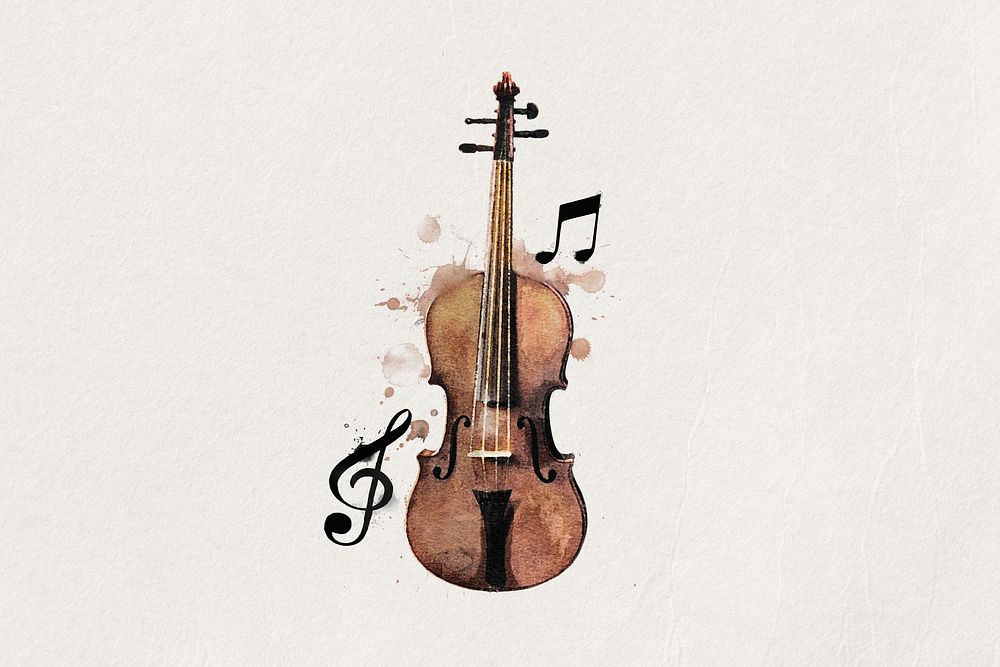 Aesthetic watercolor cello collage element. Remixed by rawpixel.
